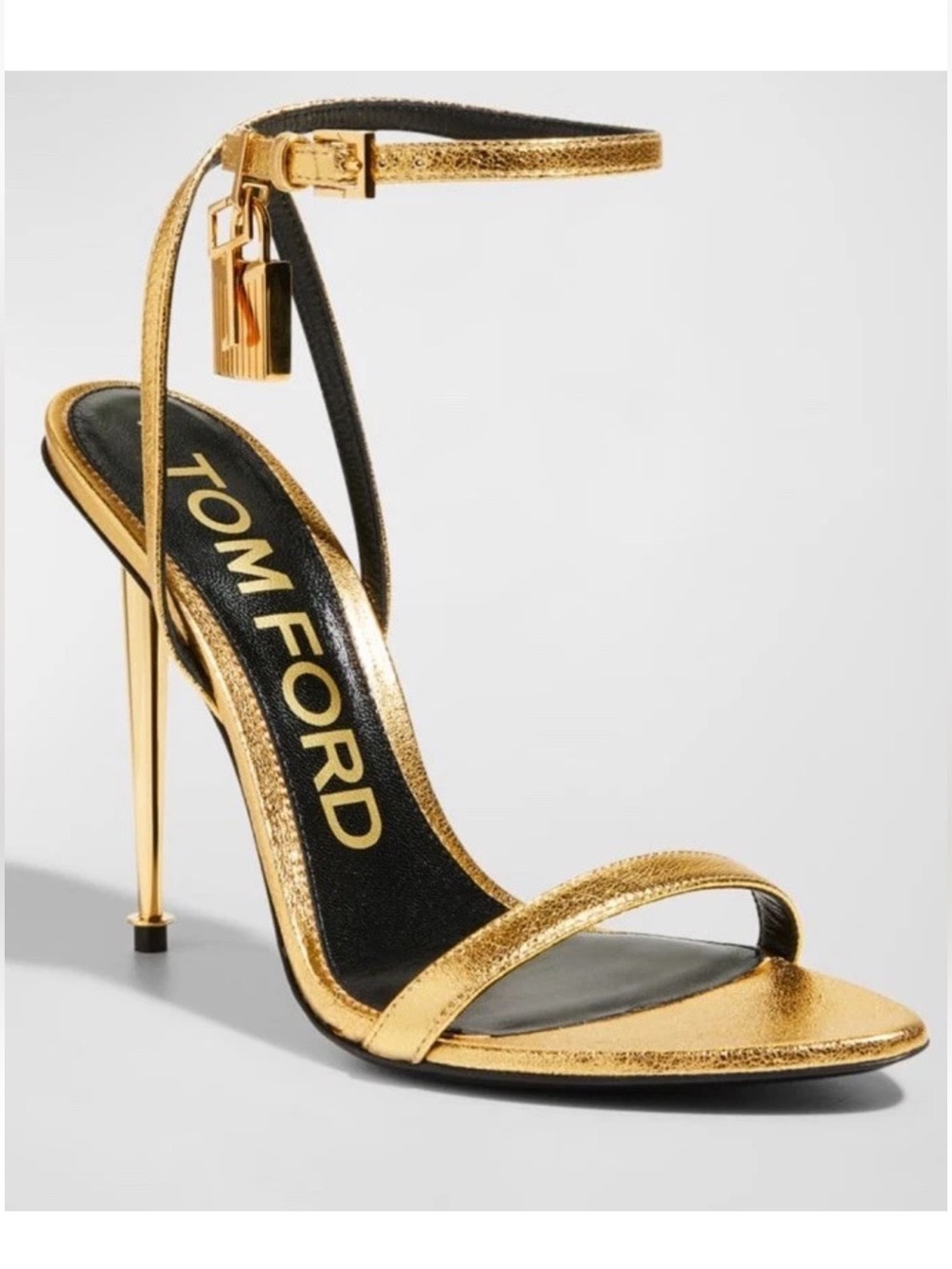 Tom Ford Padlock Naked 105 Gold Leather Heeled Sandals Sz 37 - Picture 5 of 17